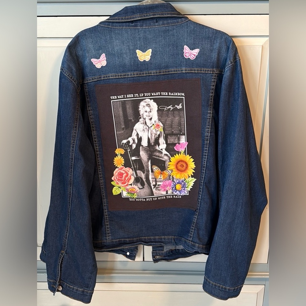 Upcycled Dolly Parton Graphic Tee on Diverso Denim Jean Jacket Size 3X CUSTOM - Picture 2 of 8